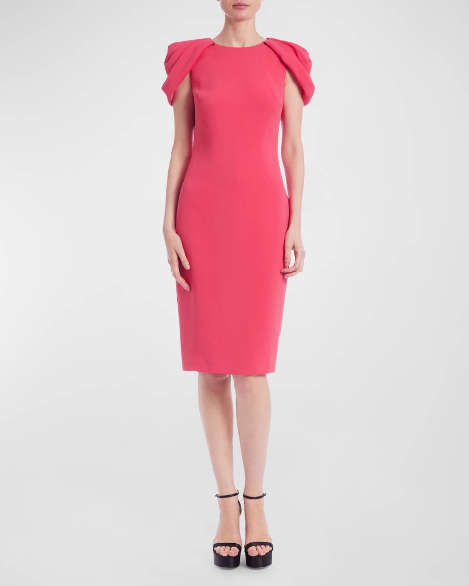 Pleated Cap-Sleeve Bodycon Midi Dress